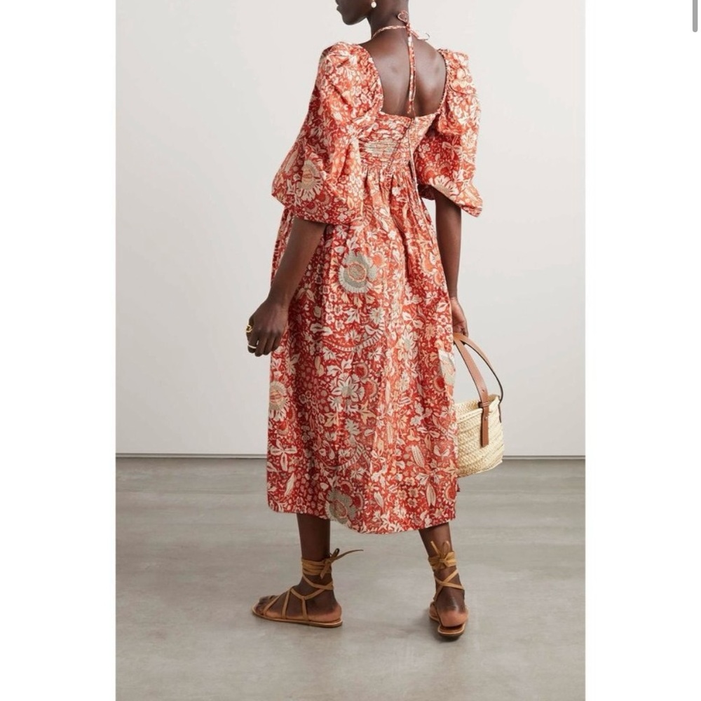 ULLA JOHNSON Alessa cutout ruched floral-print cotton-poplin midi dress Size 0